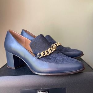 Calvin Klein Navy Blue Loafers with Gold Chain